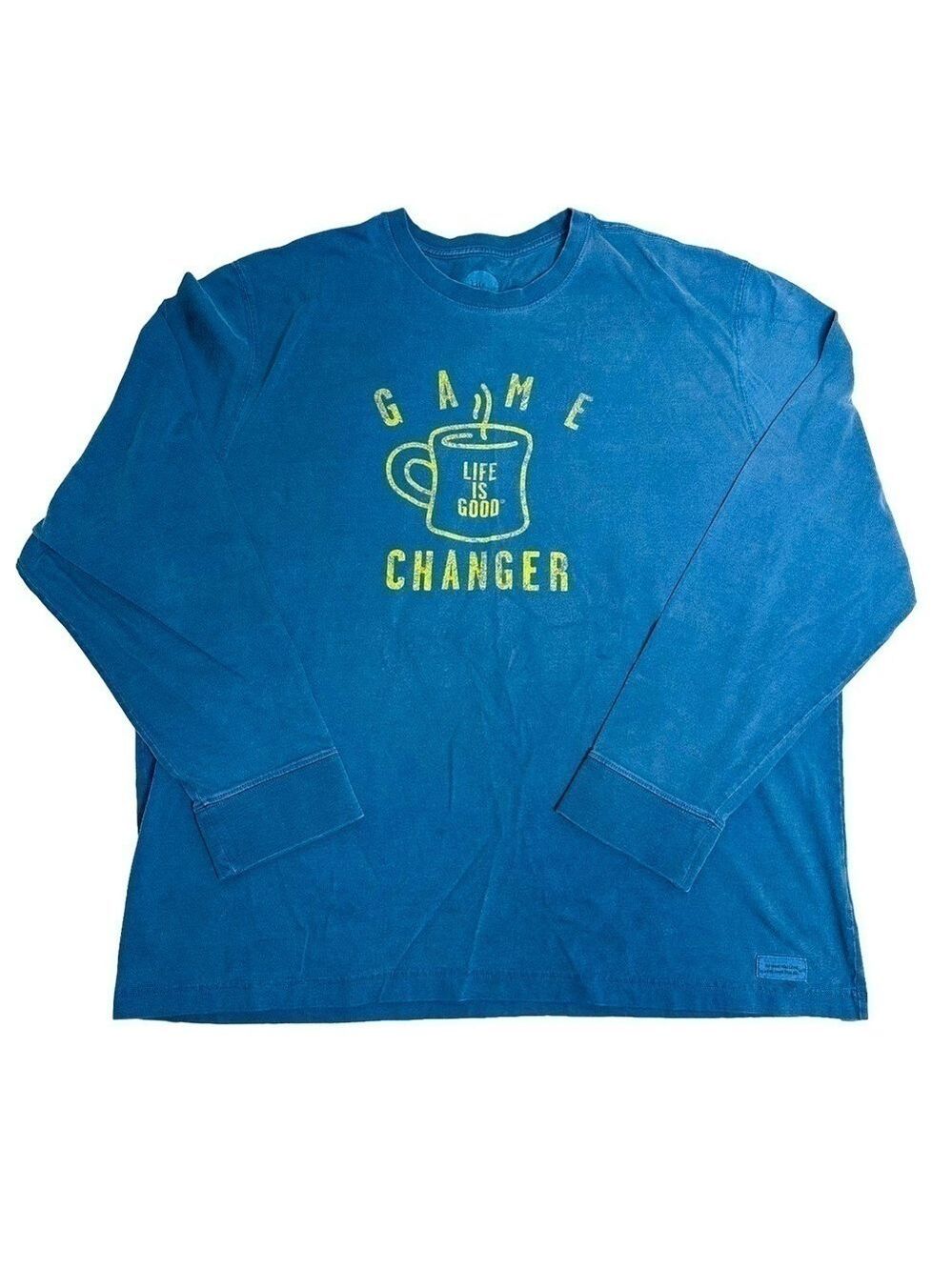 Life Is‎ Good Game Changer Long Sleeve Blue Cotton T-Shirt Men's Size XL